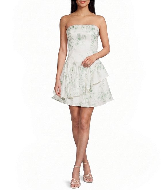 B. Darlin Floral Printed Strapless Ruffle Hem Dress