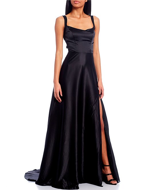 B. Darlin Lace-Up Back Front Slit Long Dress | Dillard's