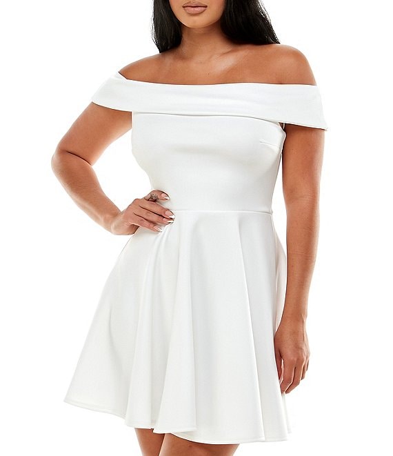 Color:Ivory - Image 1 - Off The Shoulder Cap Sleeve Fit-and-Flare Dress