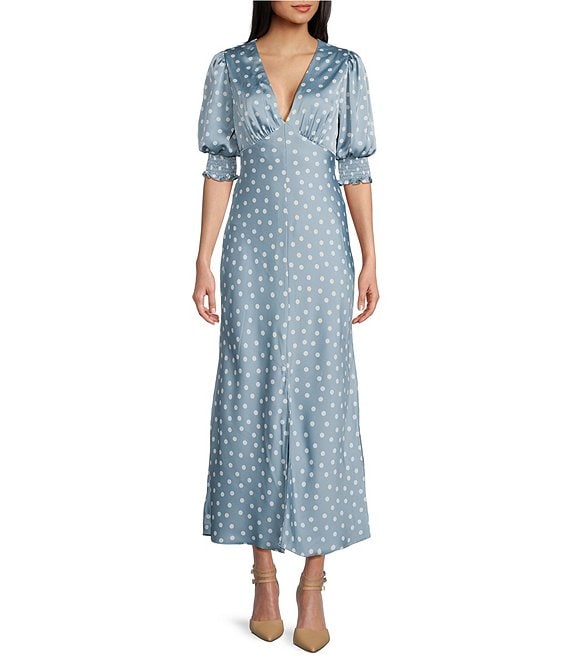 B. Darlin Satin Dotted Print Short Sleeve Maxi Dress | Dillard's