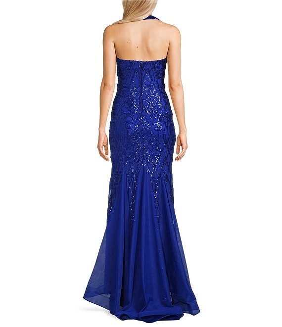 B. Darlin Sequin Pattern Square Neck Halter Godet Prom Dress, Womens, 0, Electric Blue B. Darlin Sequin Pattern Square Neck Halter Godet Prom Dress, Womens, 0, Electric Blue