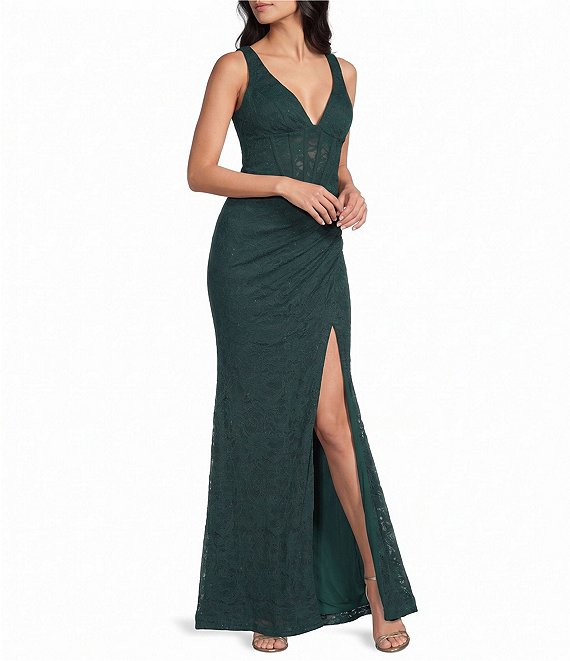 B. Darlin Sleeveless Bustier-Bodice Lace-Up-Back Dress