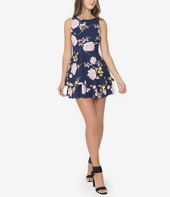 B. Darlin Sleeveless Floral-Printed Fit-And-Flare Double Hem Dress