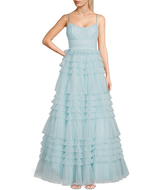 B. Darlin Sleeveless Scoop Neckline Pleated Ruffled Trim Dress