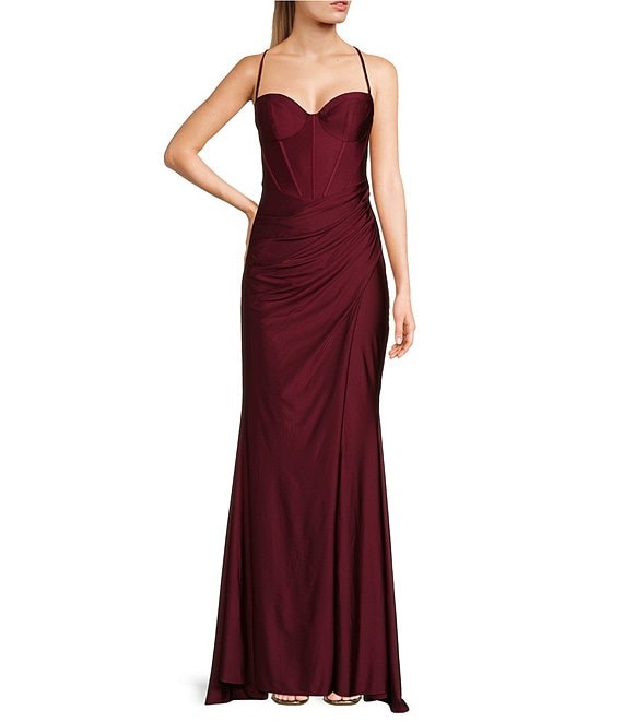 B. Darlin Spaghetti Strap Corset Side Shirred Long Dress