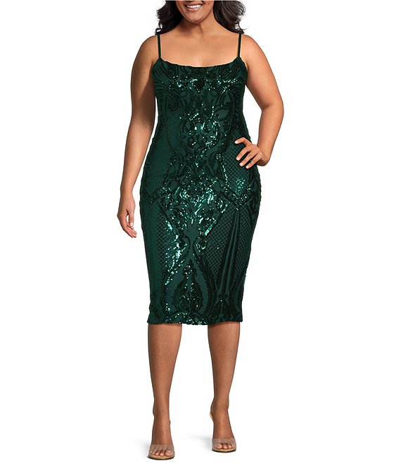 B Darlin Spaghetti Strap Scoop Neck Sequins Pattern Bodycon Dress