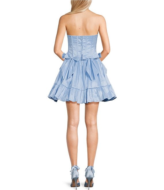 b darlin blue dress B. Strapless Corseted Bow Trim Ruffled dark blue short dress Restyling my corset top Niche Muse Dress length formal dress with Color:Animal Print