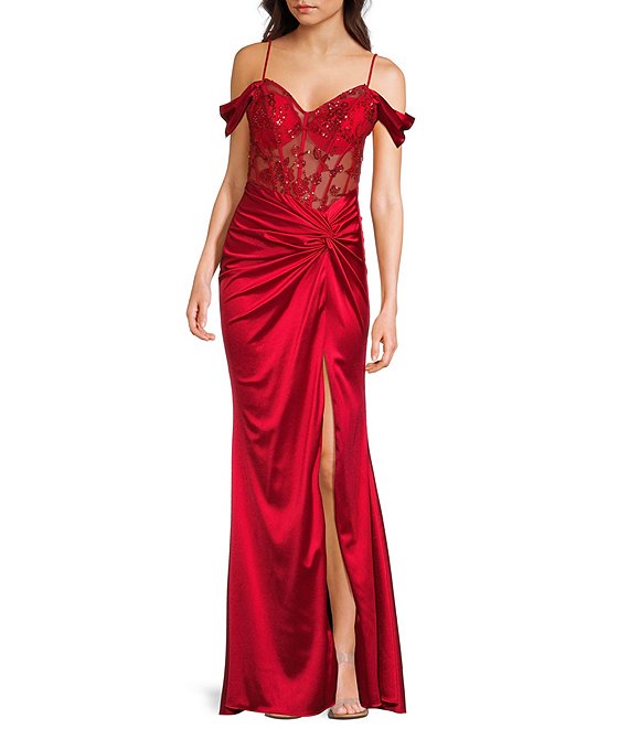 B. Darlin Sweetheart Neck Off The Shoulder Corset Knot Front Dress