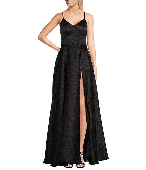 B. Darlin V-Neck Side Slit Satin Gown