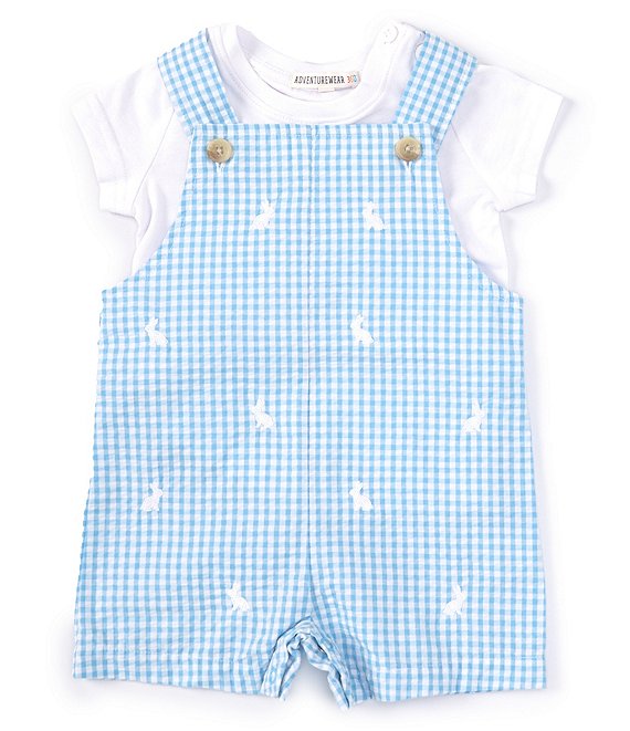 Baby Boys 3-24 Month Square Neck Flutter Sleeve Gingham Bunny Print Jon Jon