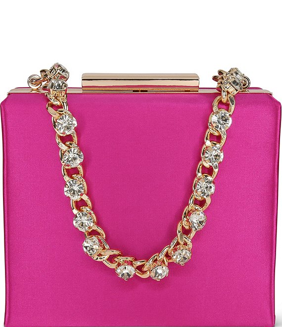 Jewel by Badgley Mischka Billie Satin Box Crystal Chain Clutch Bag
