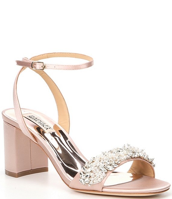 Badgley Mischka Clara Ankle Strap Jewel Embellished Satin Dress Sandals ...