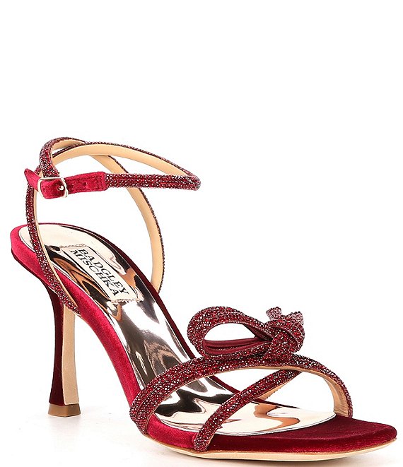 Badgley Mischka Effie Velvet Diamante-Knot Dress Sandals