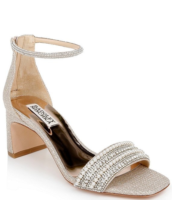 Color:Pale Gold - Image 1 - Kameryn Pearl and Jewel Ankle Bracelet Dress Sandals