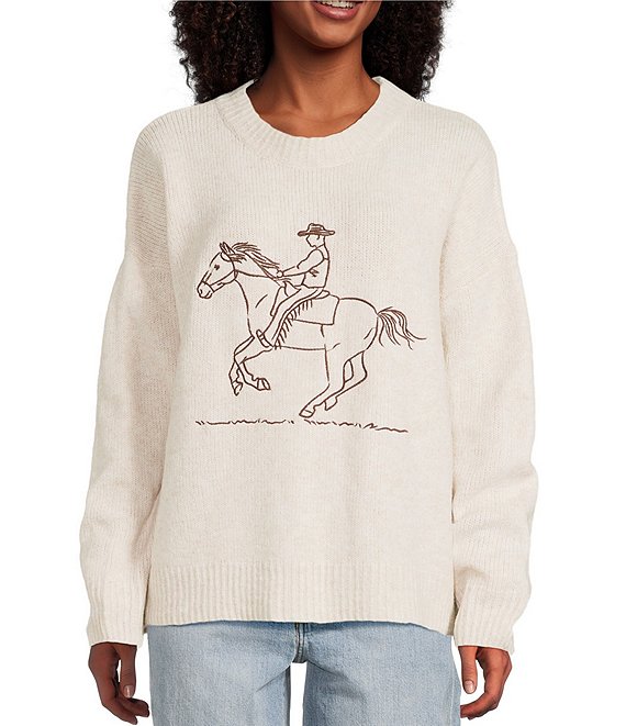 Bailey Rose Cowboy Horse Sweater, Oatmeal - Image 1