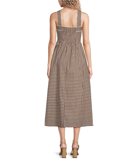 Bailey Rose Gingham Square Neck Sleeveless Smocked Bow Midi Dress