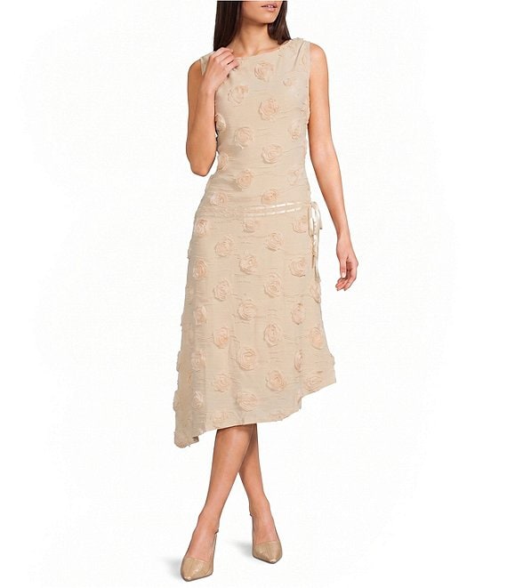 Bailey Rose Rosette Sleeveless Asymmetrical Hem Midi Dress