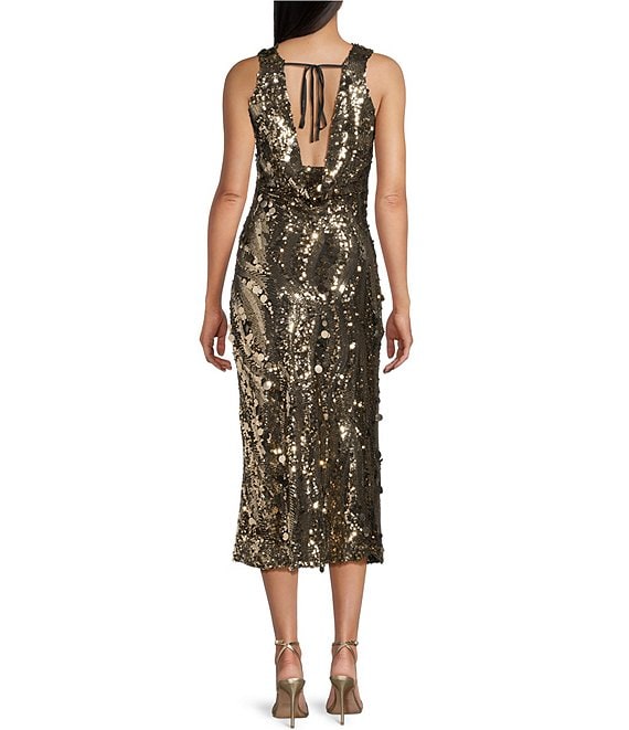 Bailey Rose Sequin Gold Midi Dress