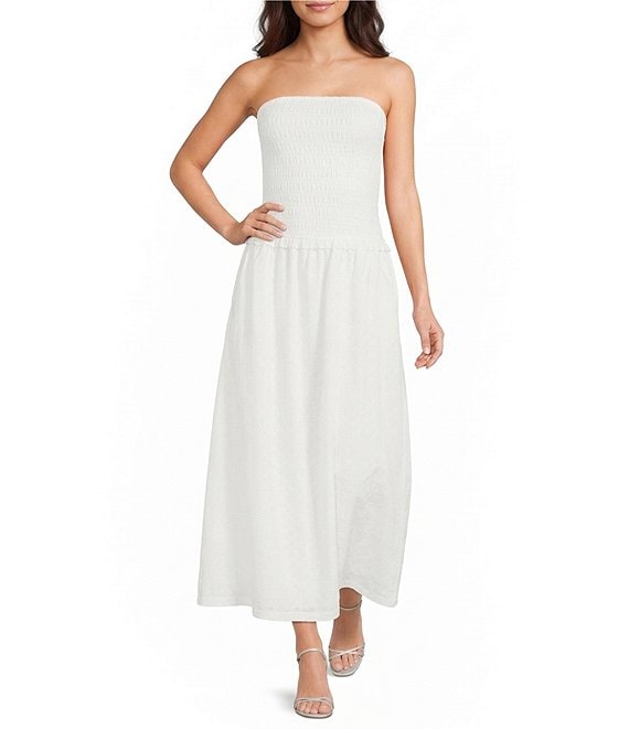 Bailey Rose Strapless Bow Eyelet Maxi Dress