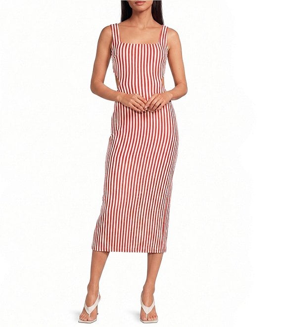 Bailey Rose Stripe Sleeveless Square Neck Open Back Midi Dress