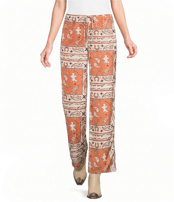 Bailey Rose Western Satin Pull On Wide Leg Pants