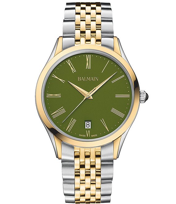 Balmain Men's Quartz Analog Two Tone Stainless Steel Bracelet Watch, Two Tone/Green Dial - Image 1