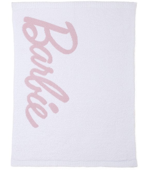 Color:Sea Salt/Dusty Rose - Image 1 - CozyChic® Barbie™ Logo Throw Blanket
