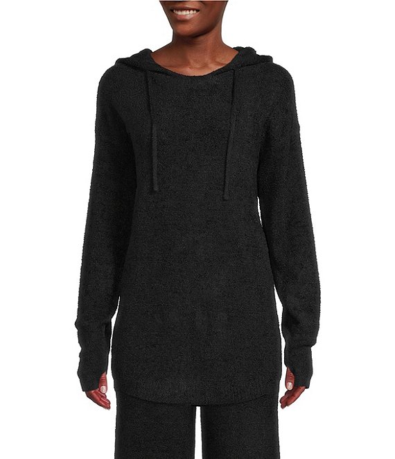 Color:Black - Image 1 - CozyChic™ Lite Shirttail Hooded Pullover