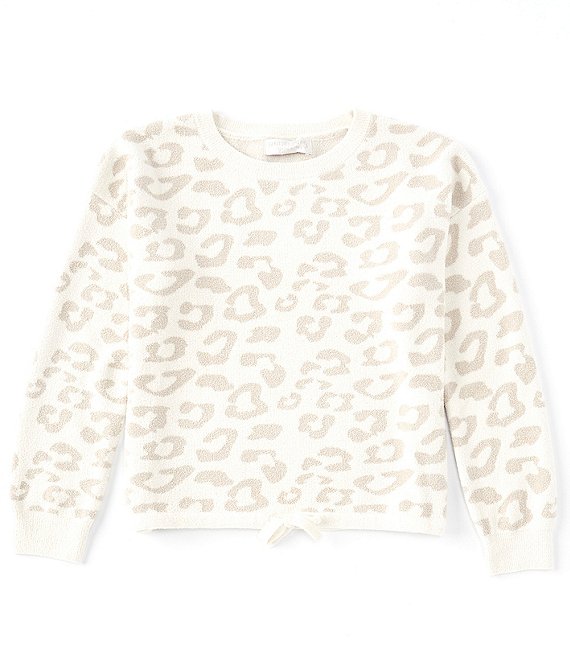 Color:Cream Stone - Image 1 - Girls 6-14 Long Sleeve CozyChic Ultra Lite® Leopard Print Pullover Sweater