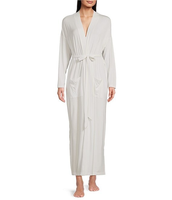 Color:Pearl - Image 1 - Luxe Milk Jersey Long Sleeve Duster Robe