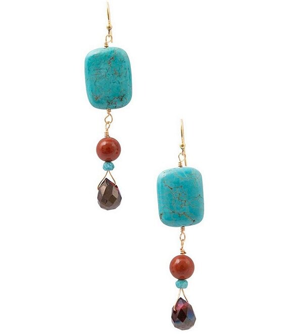 Barse Adobe Sunset Golden and Genuine Stone Linear Earrings