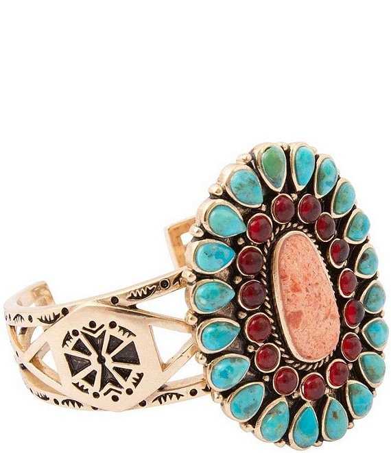Barse Adobe Sunset Golden and Genuine Stone Statement Cuff Bracelet