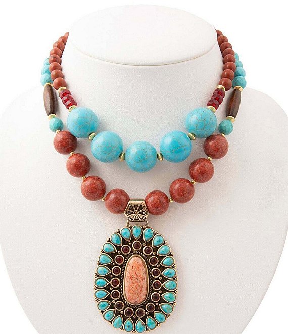 Barse Adobe Sunset Golden and Genuine Stone Statement Necklace