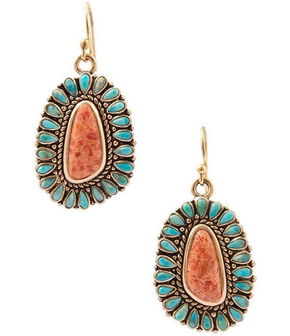 Barse Adobe Sunset Turquoise and Orange Sponge Coral Statement Drop Earrings