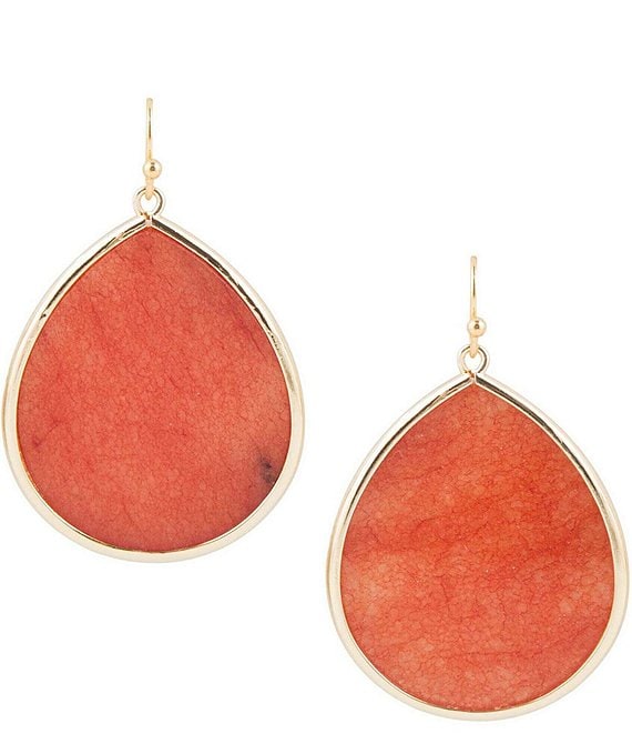 Barse Bronze & Orange Jade Stone Statement Drop Earrings