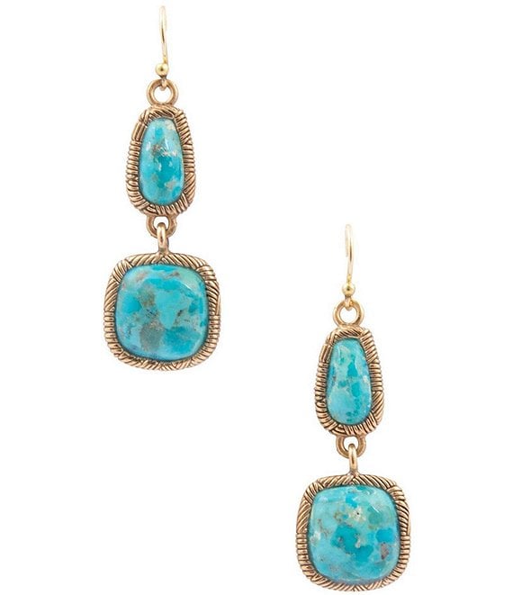 Barse Cascade Duo Bronze Turquoise Lapis Linear Earrings