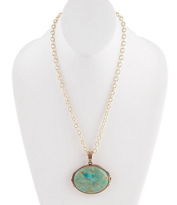 Barse Bronze and Faceted Turquoise Pendant Necklace