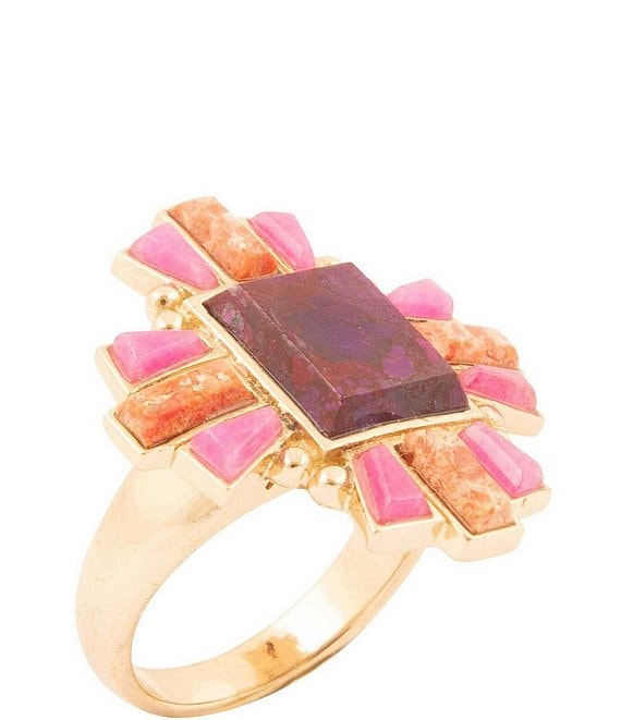 Barse Santa Fe Purple Turquoise Golden Statement Ring