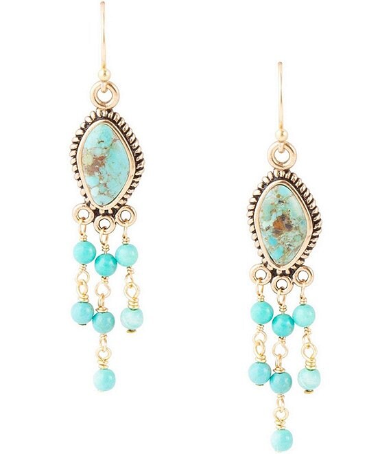 Color:Turquoise/Gold - Image 1 - Bronze and Genuine Stone Chandelier Earrings