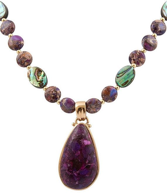 Barse Bronze and Genuine Stone Moonlit Currents Short Pendant Necklace