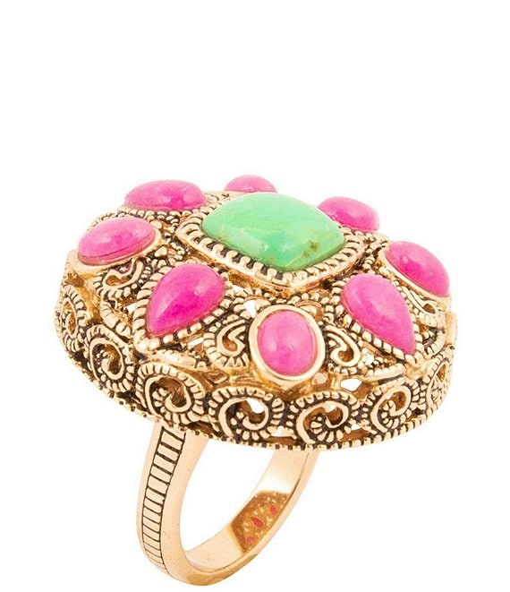 Barse Madeira Pink Agate Golden Statement Ring