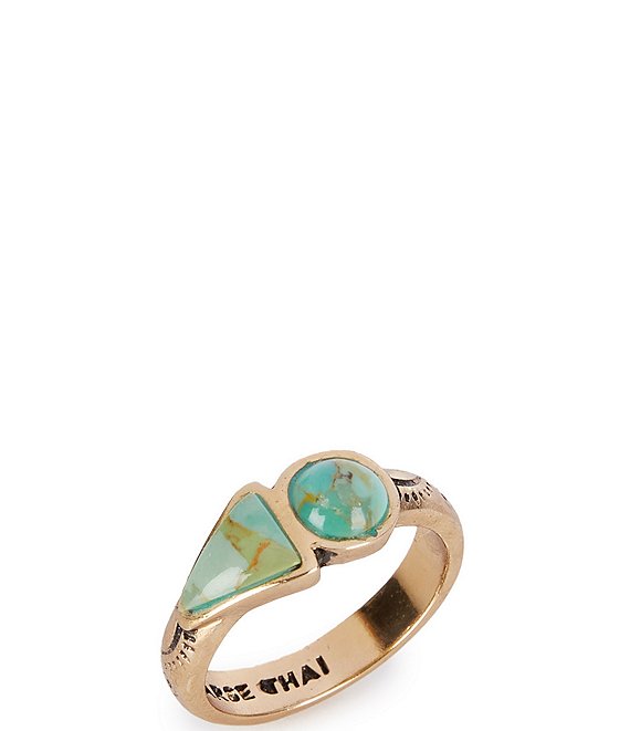 Barse Blue Turquoise Shape Golden Bronze Ring