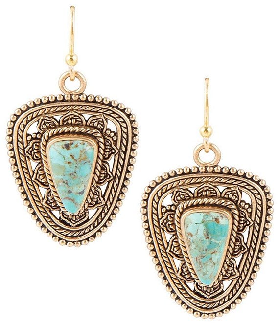 Barse Bronze and Genuine Turquoise Ornate Drop Earrings