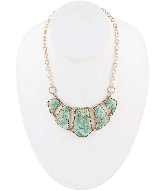 Egyptian Style Teardrop Fringe Bib Necklace Stone Bead Blue Turquoise Gold  Chain | eBay