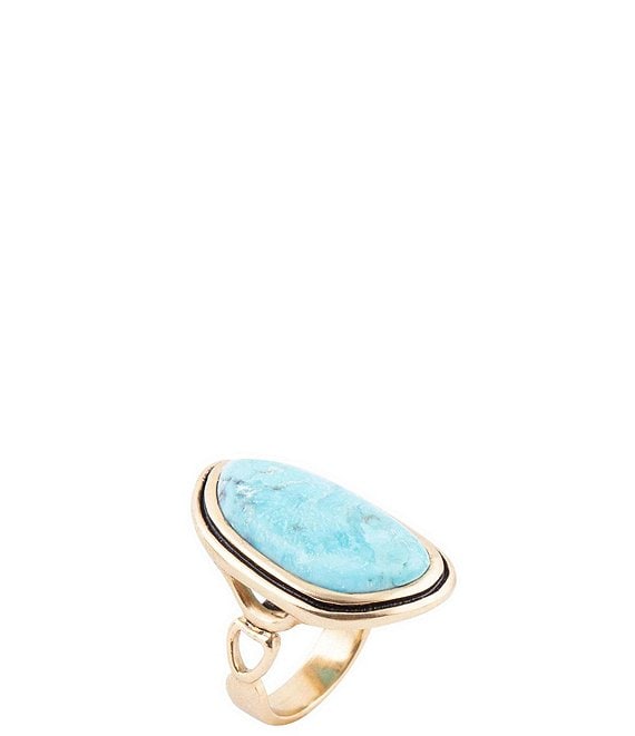 Barse Blue Turquoise Golden Statement Ring