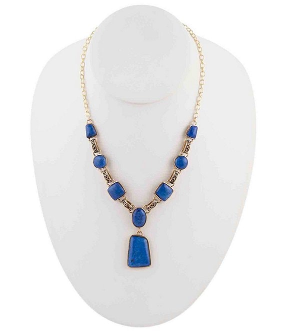 Barse Royal Blue Lapis Golden Statement Pendant Necklace
