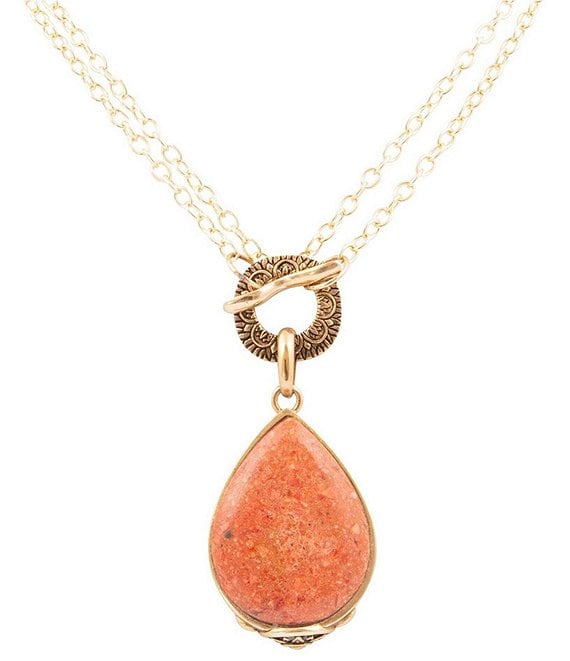 Barse Bronze and Orange Sponge Coral Convertible Short Pendant Necklace, Coral/Gold - Image 1