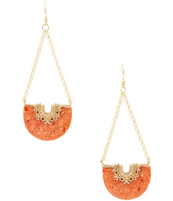 Barse Crescent Orange Coral Golden Drop Earrings, Orange/Gold - Image 1