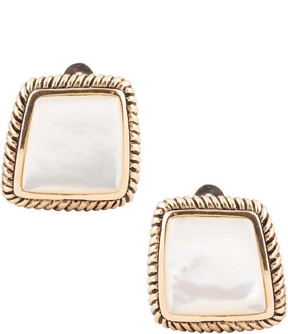 Barse Roped Mother of Pearl Golden Clip Earrings, Mother Of Pearl/Gold - Image 1