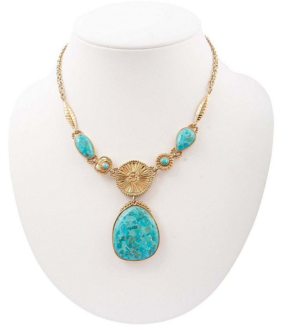 Barse Agave Bronze And Turquoise Statement Pendant Necklace
